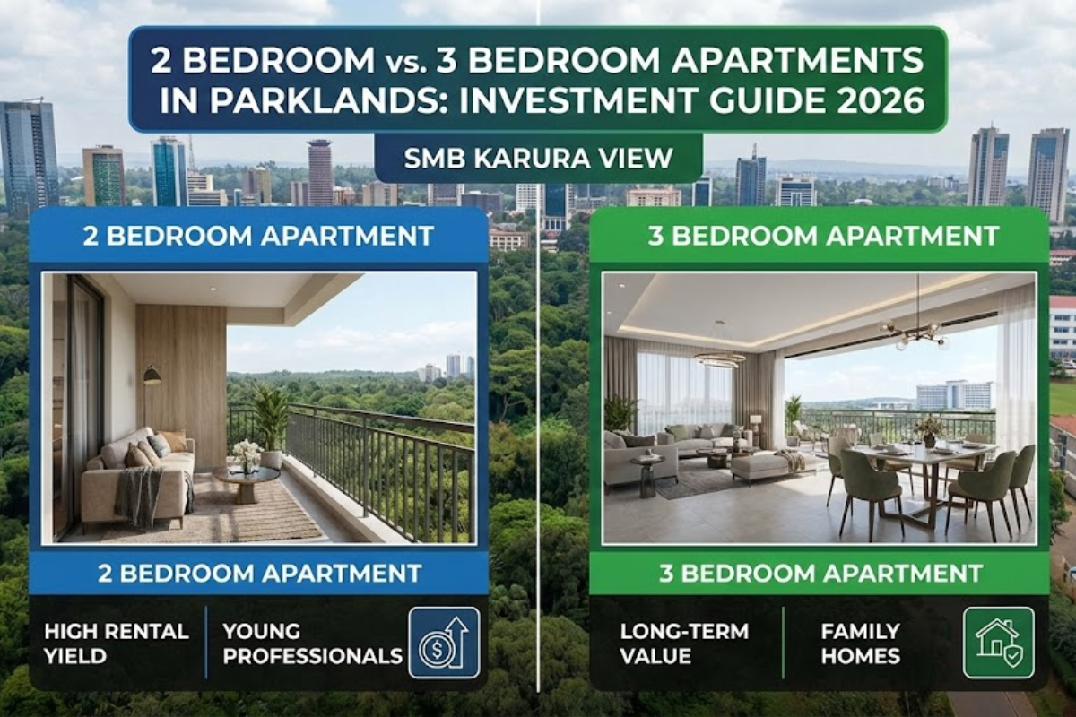 Modern apartment balcony in Parklands overlooking Karura Forest