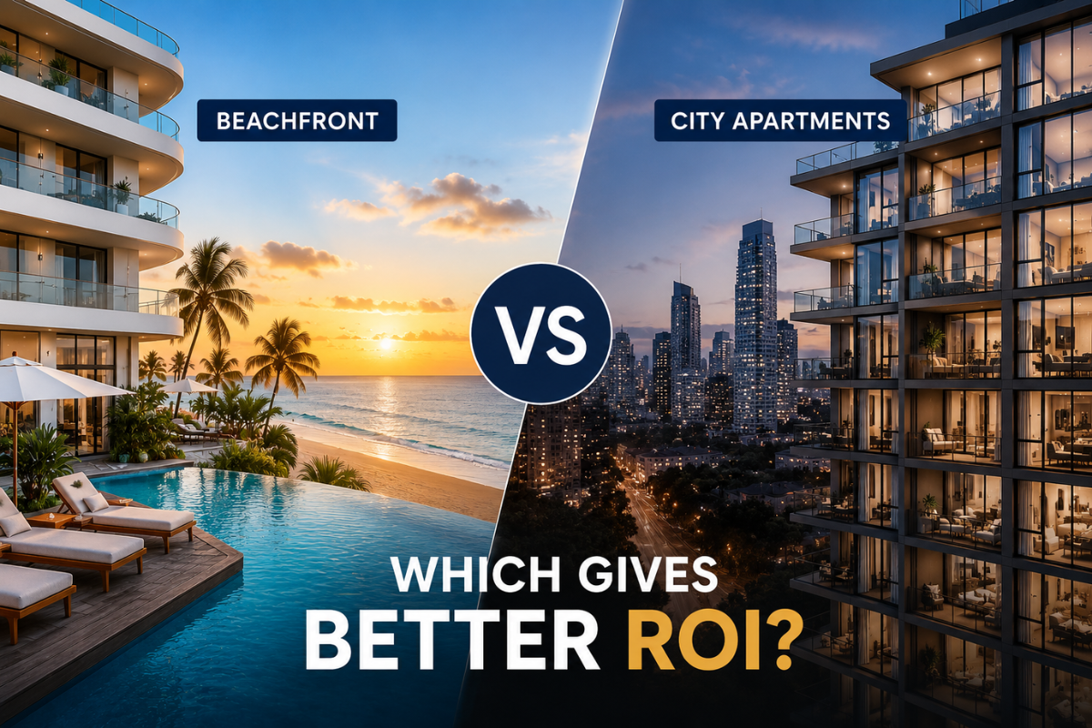 Comparison view of high-yield urban city apartments and resort-style real estate developments