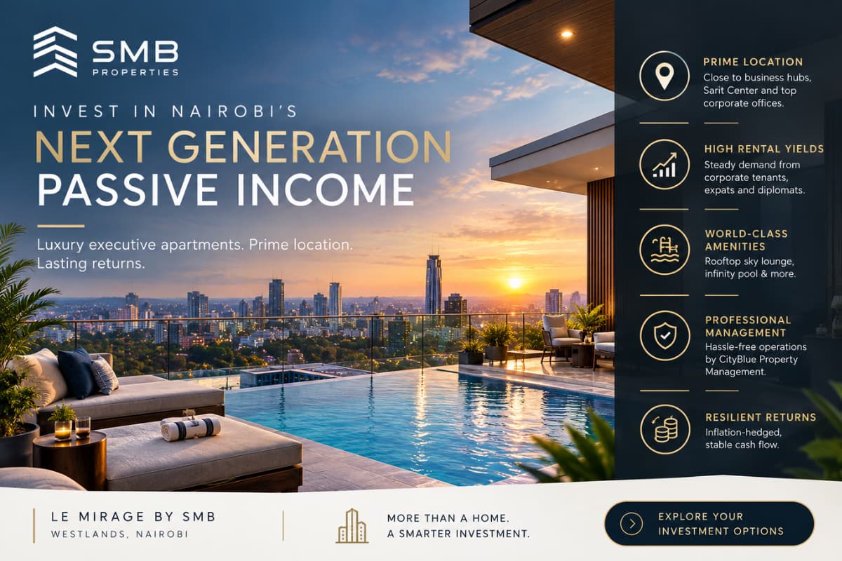 Luxury executive apartments in Westlands Nairobi with rooftop infinity pool offering passive income and premium amenities