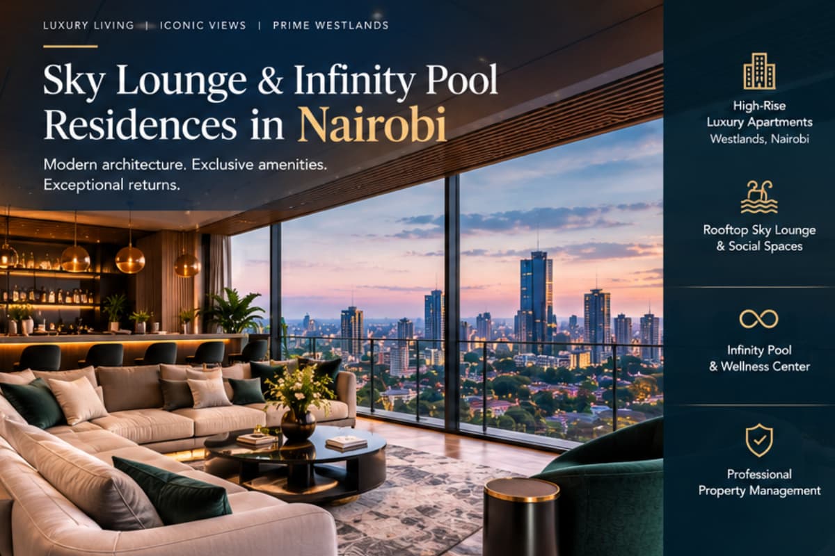 High-rise luxury apartments in Westlands Nairobi with rooftop sky lounge and infinity pool