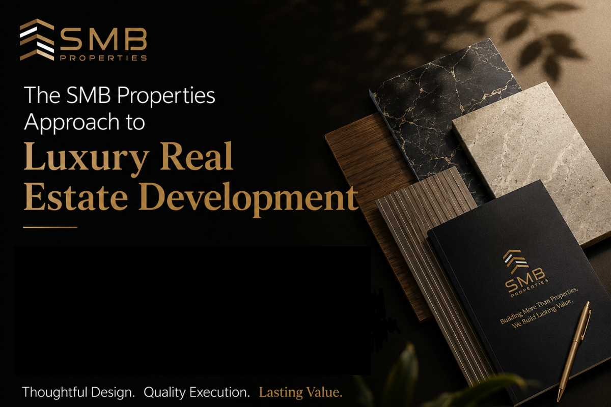 Exterior view of SMB Properties luxury apartment development highlighting architectural excellence