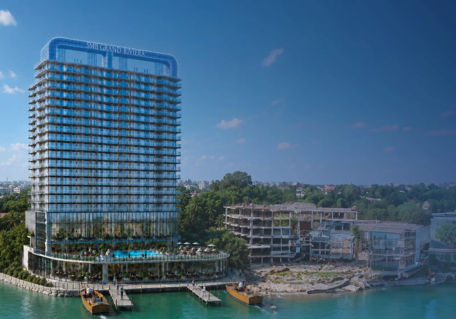 SMB Grand Riviera tower on Tudor Creek with private jetties, Nyali, Mombasa - artist's impression