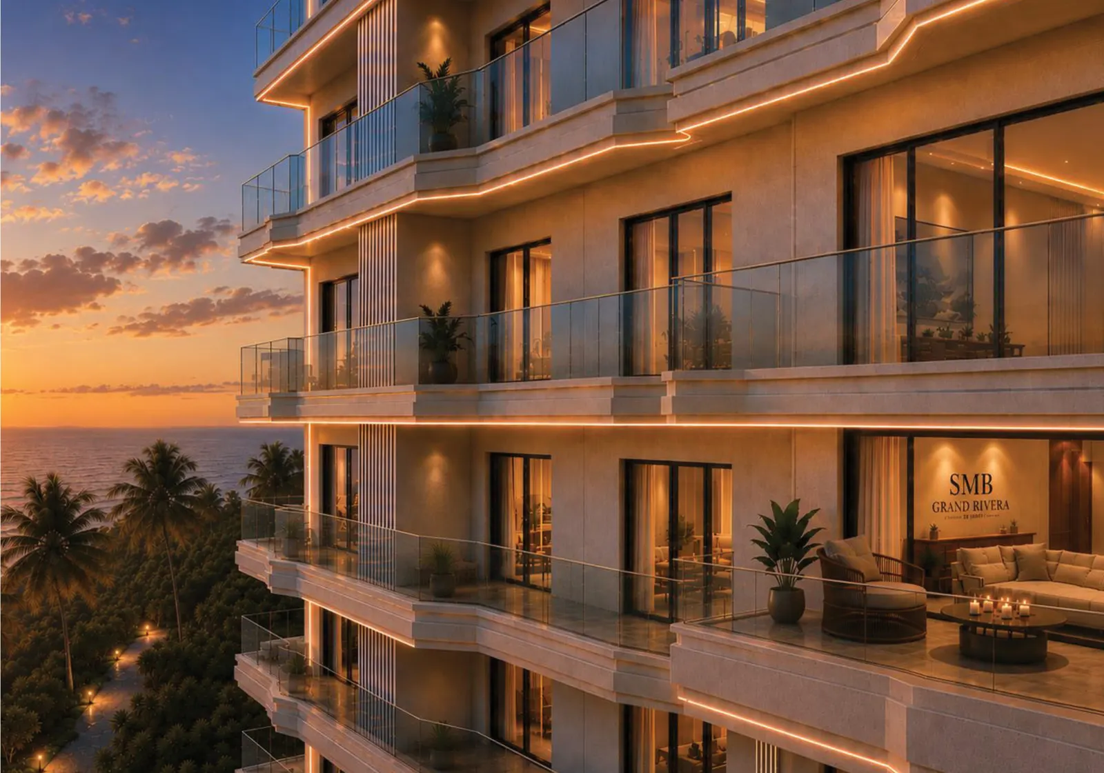 Sunset balcony with ocean view at SMB Grand Riviera, Nyali, Mombasa - artist's impression