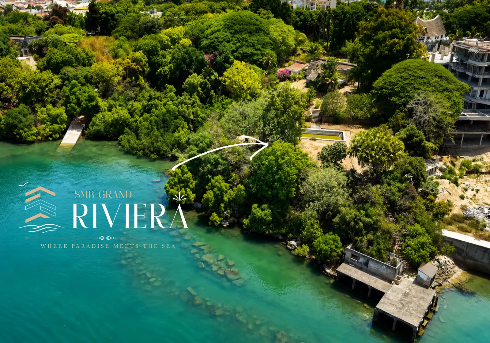 Aerial view of the SMB Grand Riviera waterfront site on Tudor Creek, Nyali
